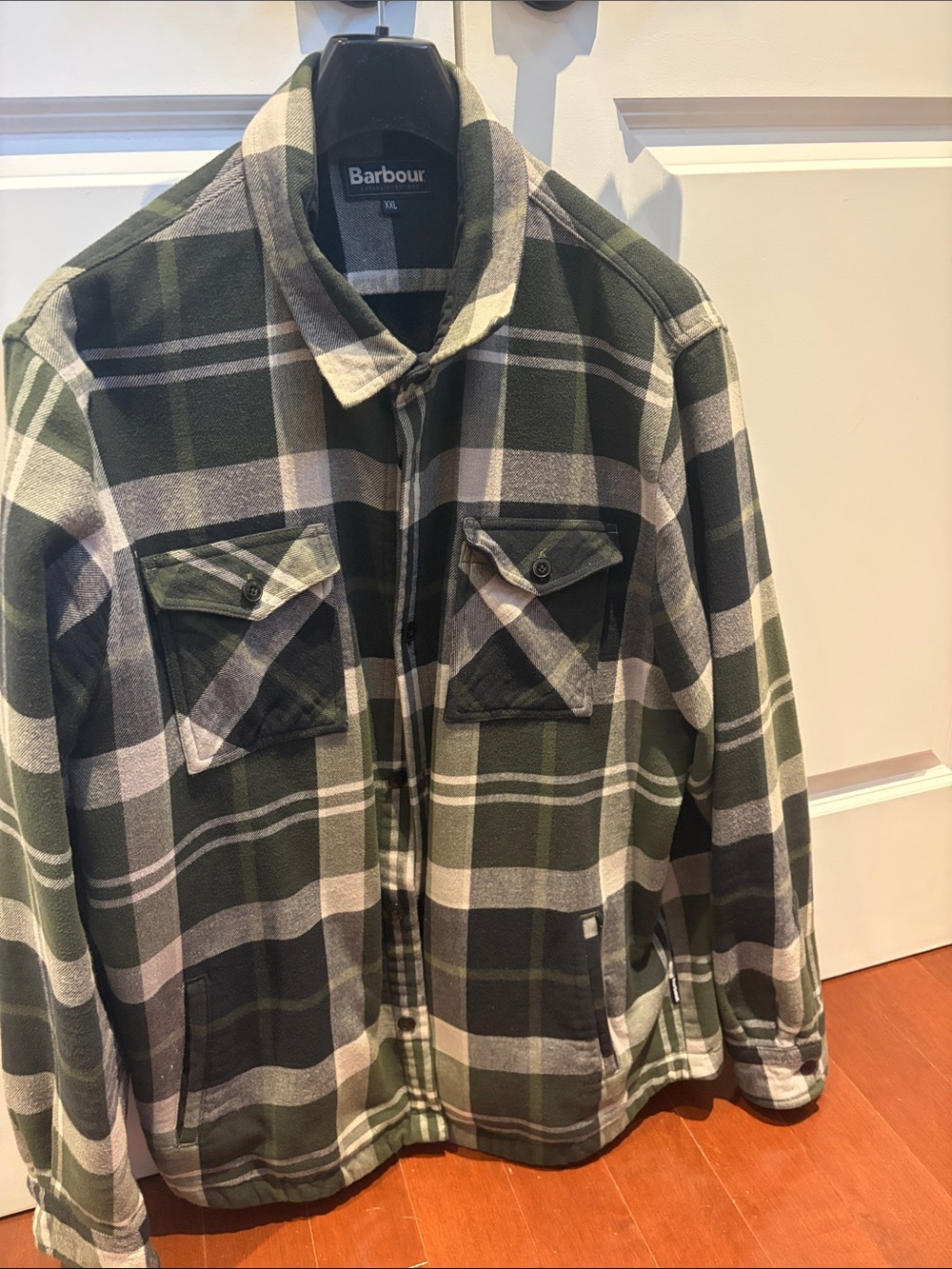 Barbour Green and Cream Plaid Button-Up Shirt Jacket